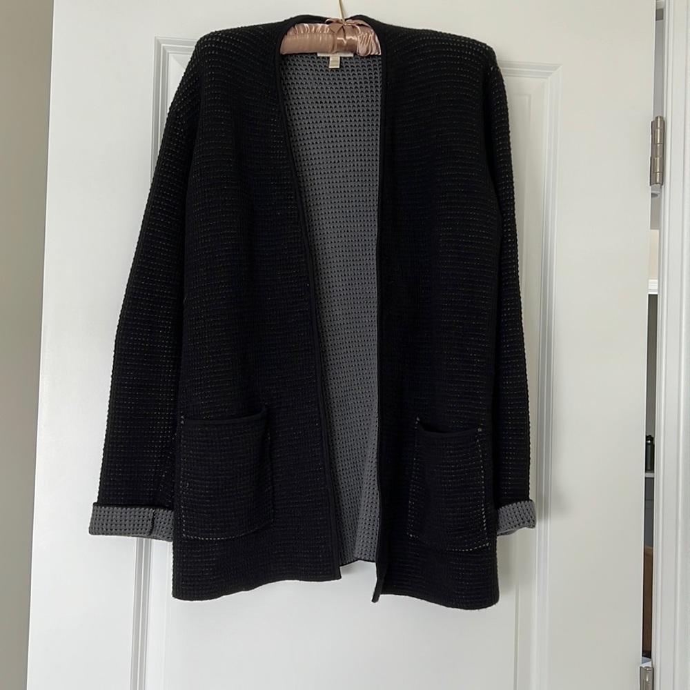 Eileen Fisher XS cardigan black with grey interior. Excellent cond
